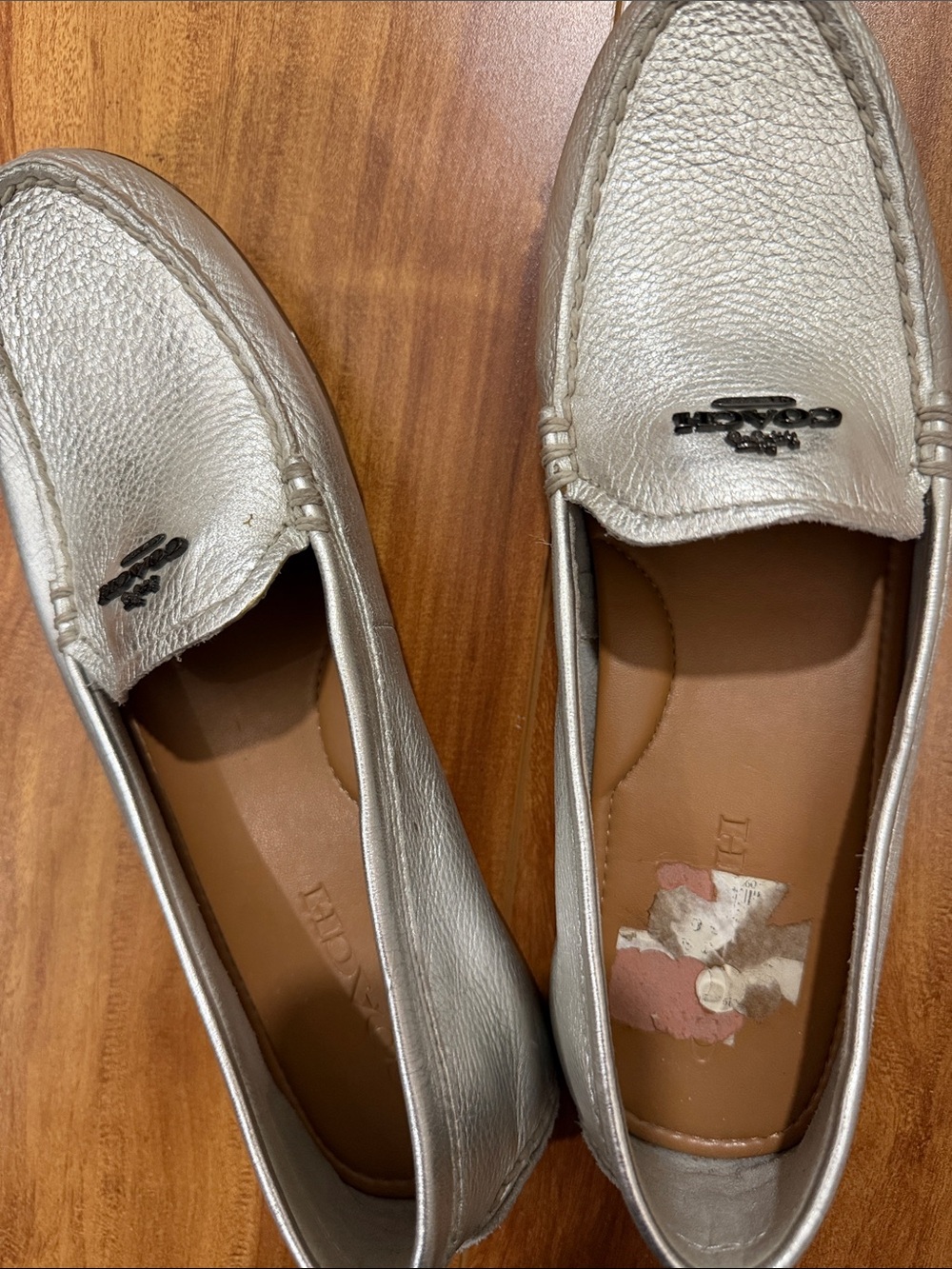 Coach Metallic Silver Women's Leather Slip-On Loafers - Picture 2 of 2